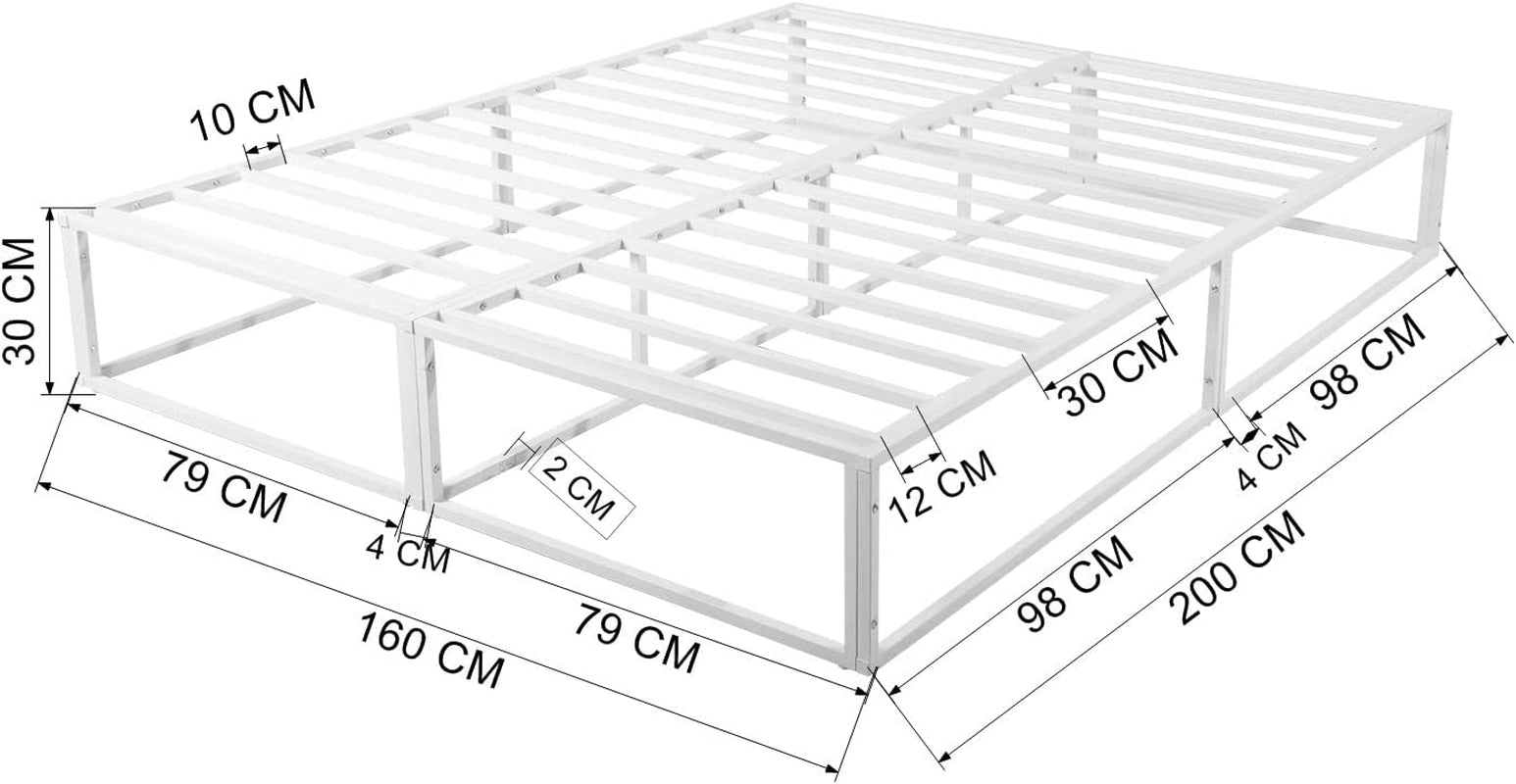 5.25Ft King Size Metal Bed Frame Solid Bedstead Base with Large Storage Space for Adults and Kids, Size 200*160*30Cm, White