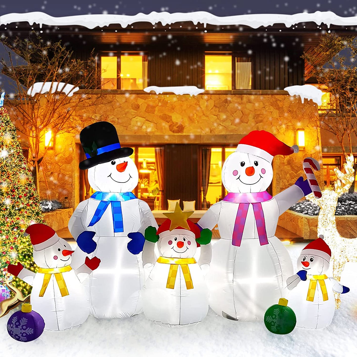 6 Ft Christmas Inflatable Decorations with Build-In Leds, Christmas Tall Huge Snowman Outdoor a Family of Five Cute Decoration for X-Mas Party Indoor Garden Home Family Yard Lawn Decor