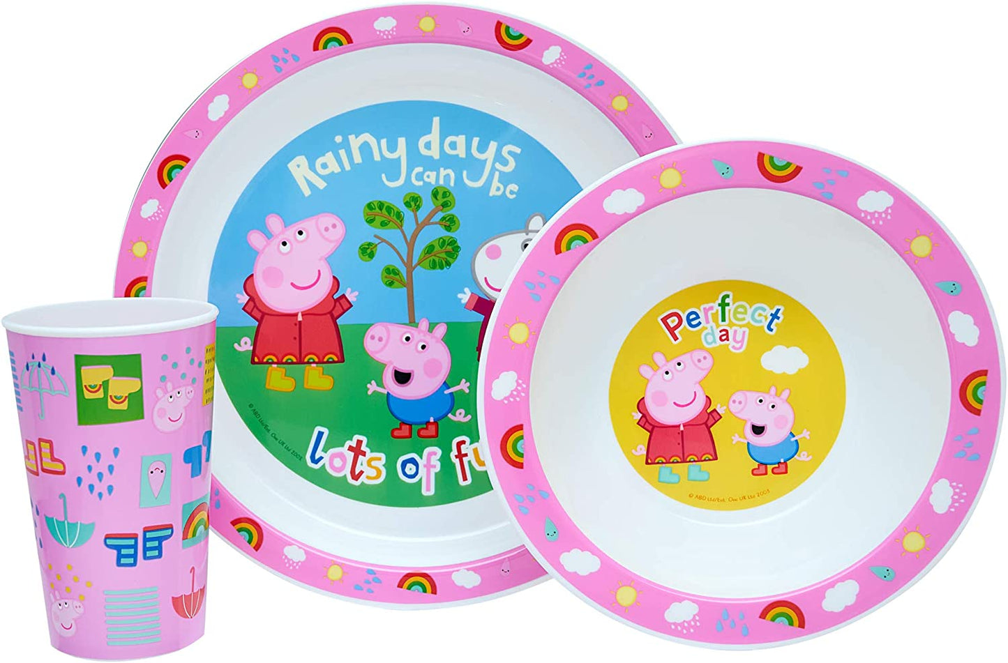 Perfect Day Kids Tableware 3 Piece Reusable PP Plate, Bowl & Cup Children – Peppa, George Tumbler & Dinnerware Set for Mealtimes – for 24 Months & Up, Re-Usable Plastic, Pink