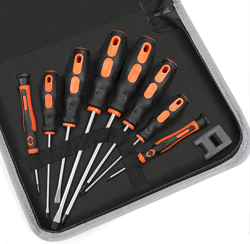 8PCS Screwdriver Set, 9PCS Allen Wrench/Hex Key Set, Magnetic Screwdrivers with 4 Flat & 4 Phillips Head, Non-Slip Cushion Grip Hand Tools for Home Improvement, Magnetizer and Storage Bag