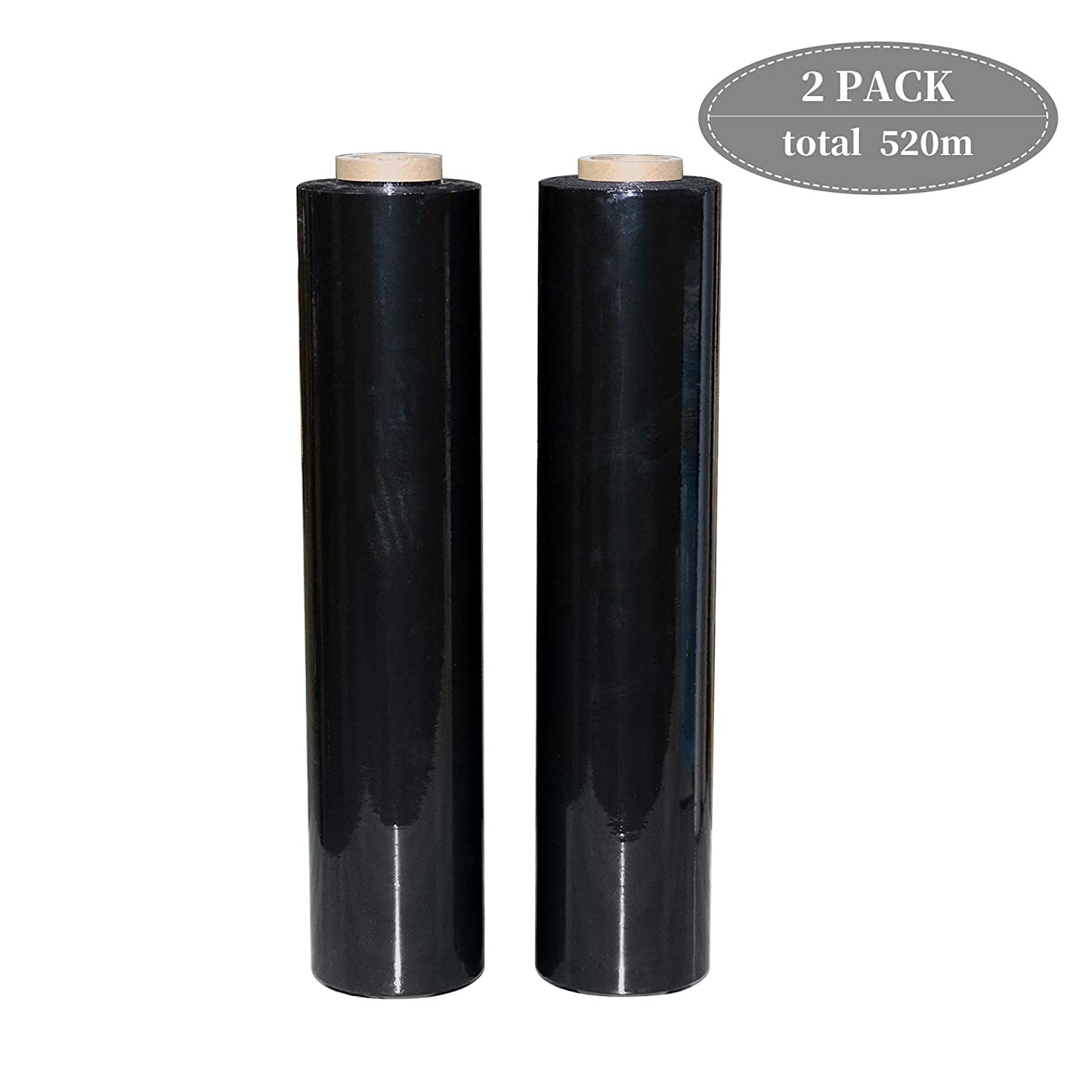 2 Pack Industrial Black Pallet Stretch Wrap Cling Film 20Mic X 400Mm X 260M with Plastic Rolling Handle.Durable Self-Adhering Packing,Moving,Packaging,Heavy Duty Shrink Film -