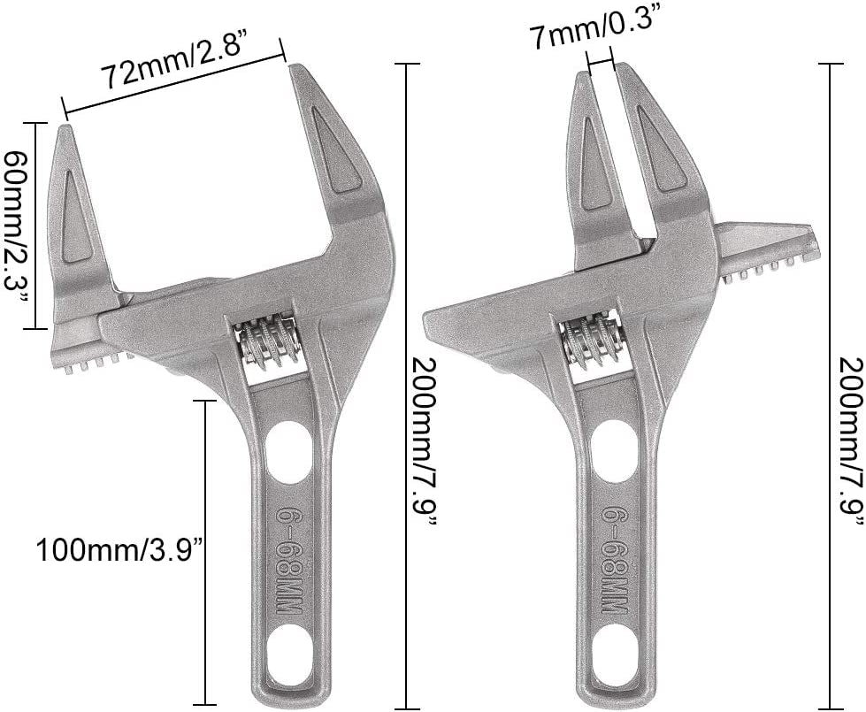 Wrench Adjustable, 6-68Mm Large Opening Wide Jaw Aluminum Alloy Wrench with Short Handle Ultra-Thin Shifting Spanner Tap Plumbing Basin Wrench Hand Repair Tools for Bathroom Washbasin Tube