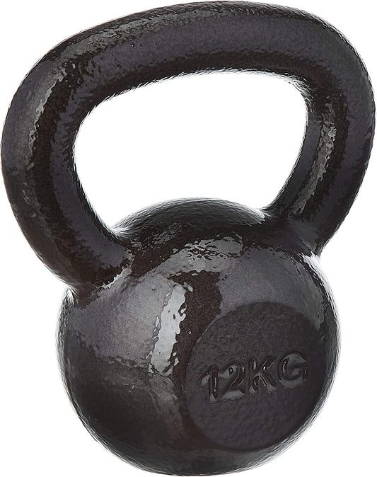 Cast-Iron Kettlebell with Textured and Painted Surface, Black, 12Kg / 26Lbs