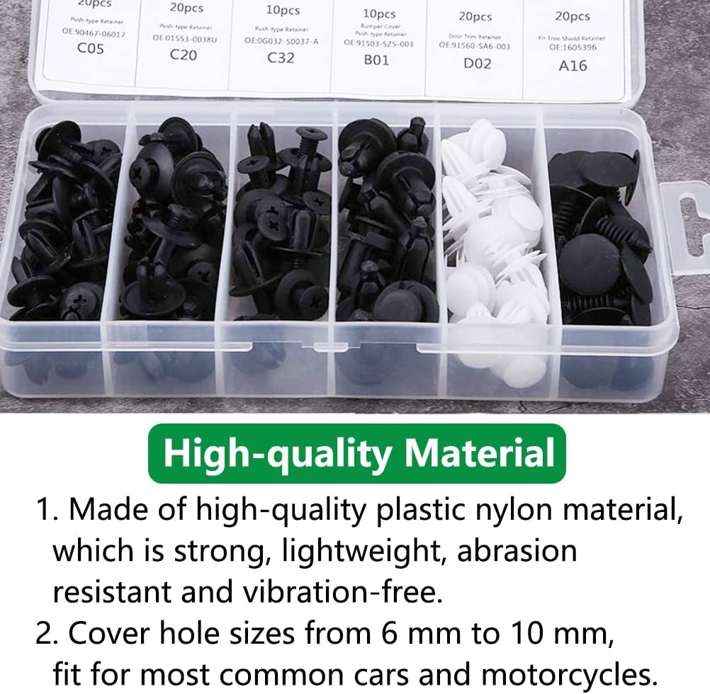 100Pcs Car Fixing Clips, 6 Types Car Plastic Mounting Set, Bumper Mounting Clips Kit, Door Trim Car Body Rivets Mounting Kit, Nylon Bumper Expansion Rivets