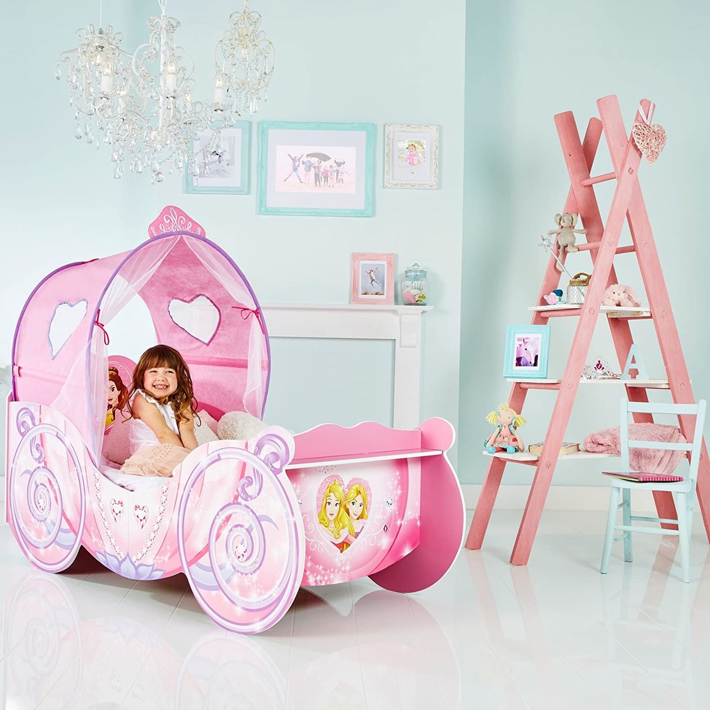 452DNY Princess Carriage Kids Toddler Bed by Hellohome, Pink, 160X87.5X136 Cm