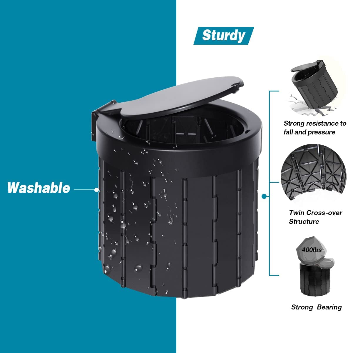 Portable Folding Toilet Travel Toilet Camping Toilet Porta Potty Car Toilet Bucket Toilet Portable Toilet for Camping/Boat/Hiking/Long Trips/Beach(Black)
