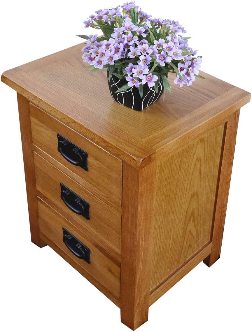 OAK Bedside Table 3 Drawers, NC Paint Cabinet, OAK MDF Board & Hardwood W:42 D:32 H:56 CM