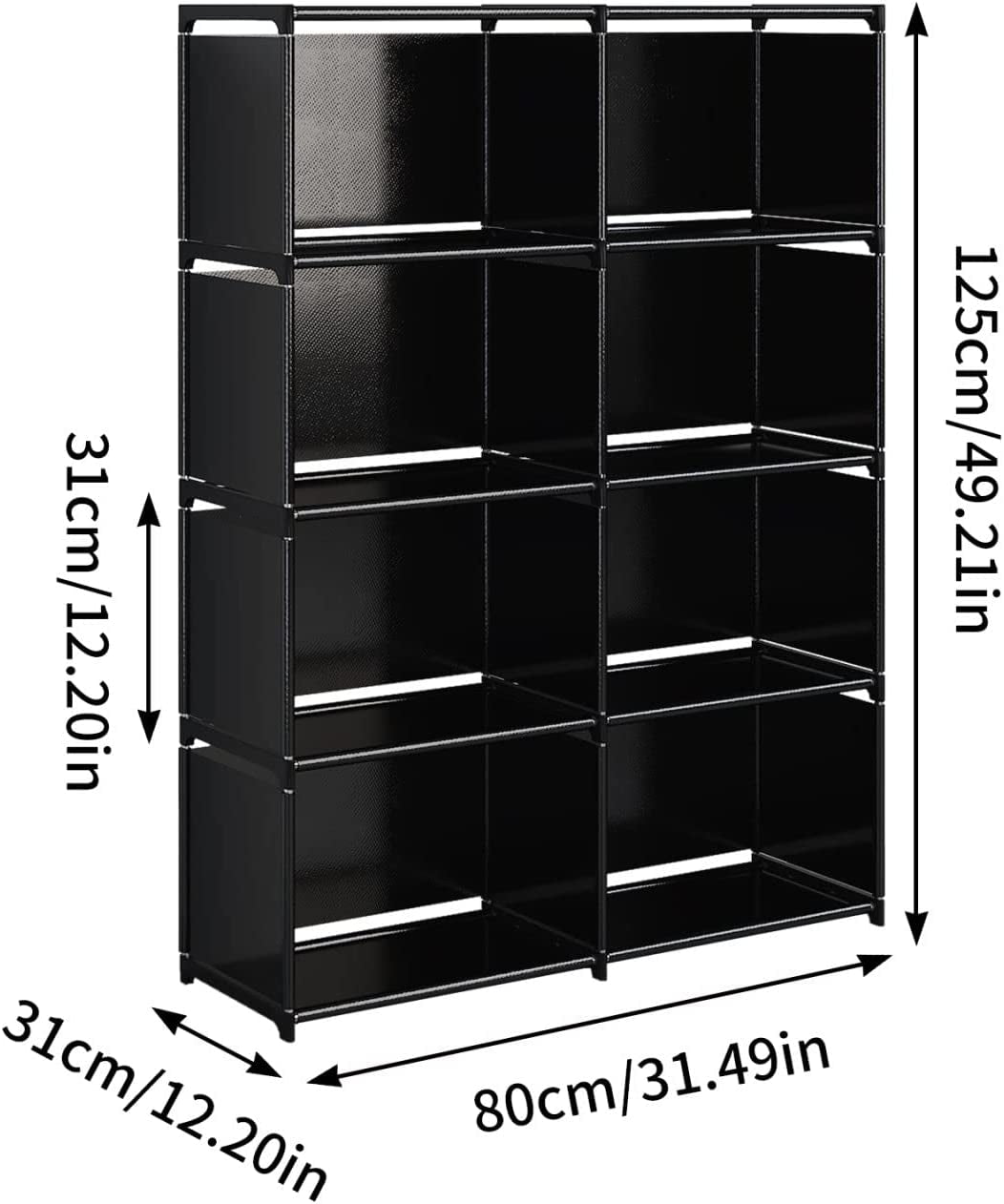 5-Tiers Portable Bookshelf with Fabric Cloth at Back, 8 Cube Closet Storage Organiser Bookcase, Living Room,Study Room,Bedroom, Black