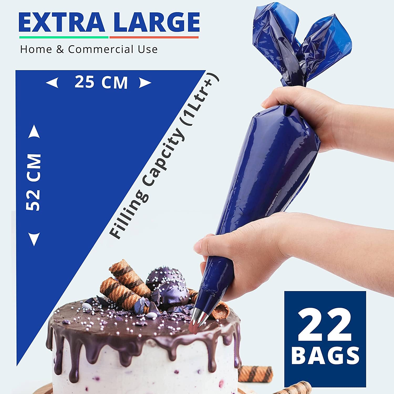 Large Disposable Piping Bags 21-Inch, Easy to Use Thick Icing Bags for Cake and Dessert Decorations, Easy to Tear off Roll of 22 Pcs