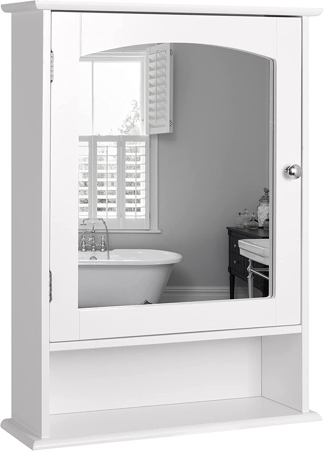 Bathroom Medicine Cabinet Wall Mounted Mirror Cabinet with Single Doors and Adjustable Shelf, Accent Home Furniture Wooden Storage Cabinets Organizer, White