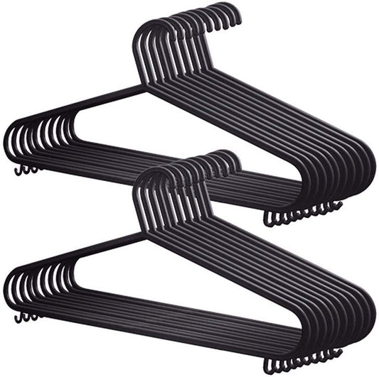 Adult Plastic Coat Hangers - 25Pk, Black Colour, Strong Clothes Hangers for Clothes Rail & Closet, Clothing Hanger with Suit Pants Trouser Bar and Clips, Space Saving, 37.5 Cm Wide