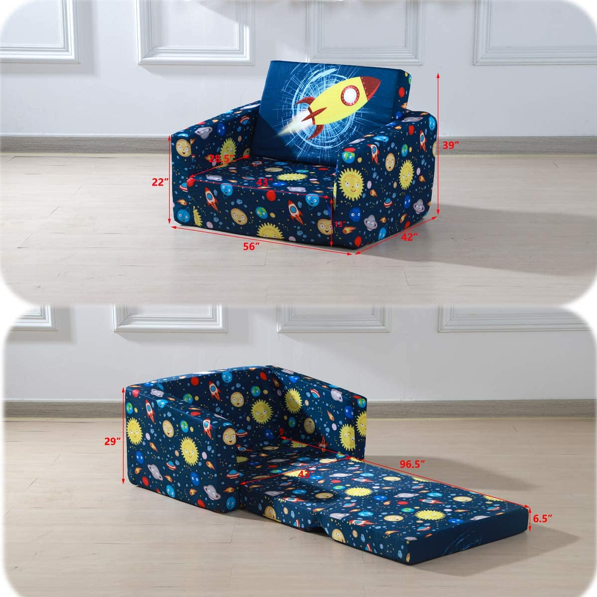 Kid Sofa Chair, Children 2 in 1 Flip Open Foam Sofa Bed for Ideal Kid Birthday Gift (Blue)