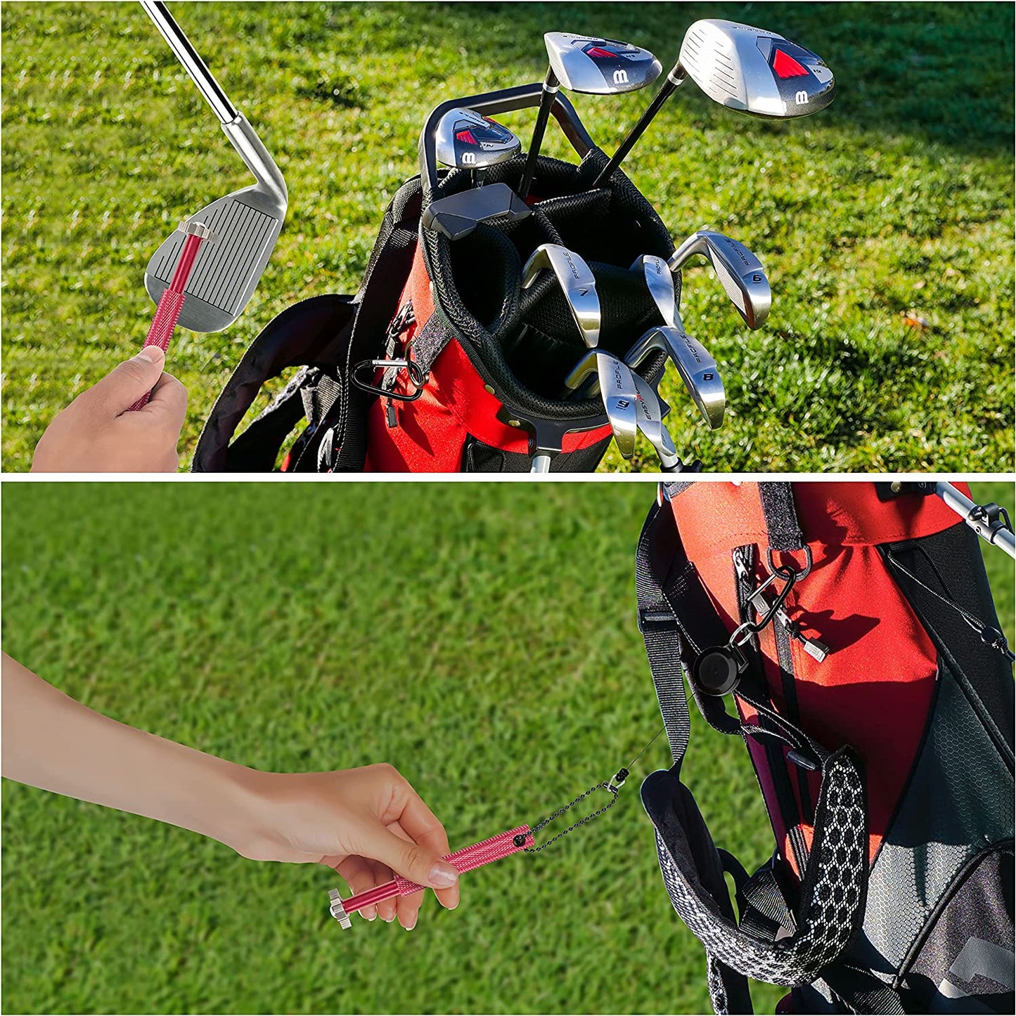 K & V Golf Golf Club Groove Sharpener Tool - Golf Club Cleaner with 6 Cutters for Pitching, Sand, Lob & Gap Wedges & All Irons - 6 Heads Re-Grooving Cleaning Tool - Improves Backspin & Ball Control