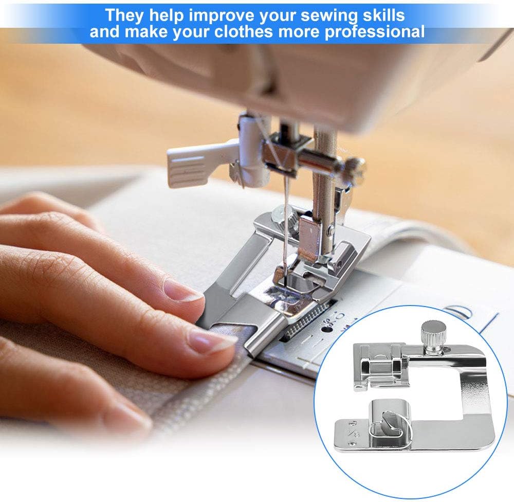 6 Sewing Machine Presser Kit,3 Narrow Rolled Hem Sewing Machine Presser Foot (3/4/6Mm),3 Rolled Hem Pressure Foot Sewing Machine Presser Foot Hemmer Foot Set (4/8,6/8,8/8Inch) for Household