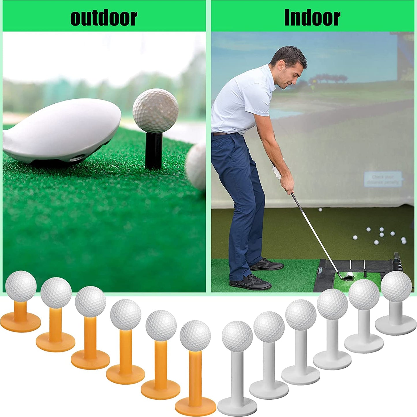 24 Pcs Rubber Golf Plastic Tees 6 Kinds of Different Sizes and 2 Colors for Practice and Driving Range Mats