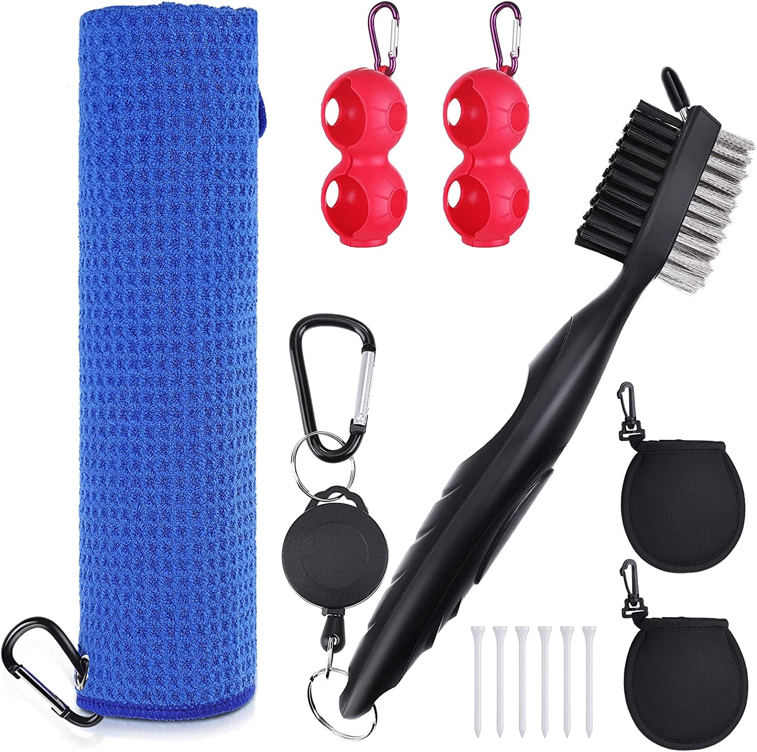 Golf Club Brush and Towel Kit,Golf Club Cleaner with Loop Clip for Hanging on Golf Bag, Golf Groove Cleaning Tool, Golf Ball Cleaner Set