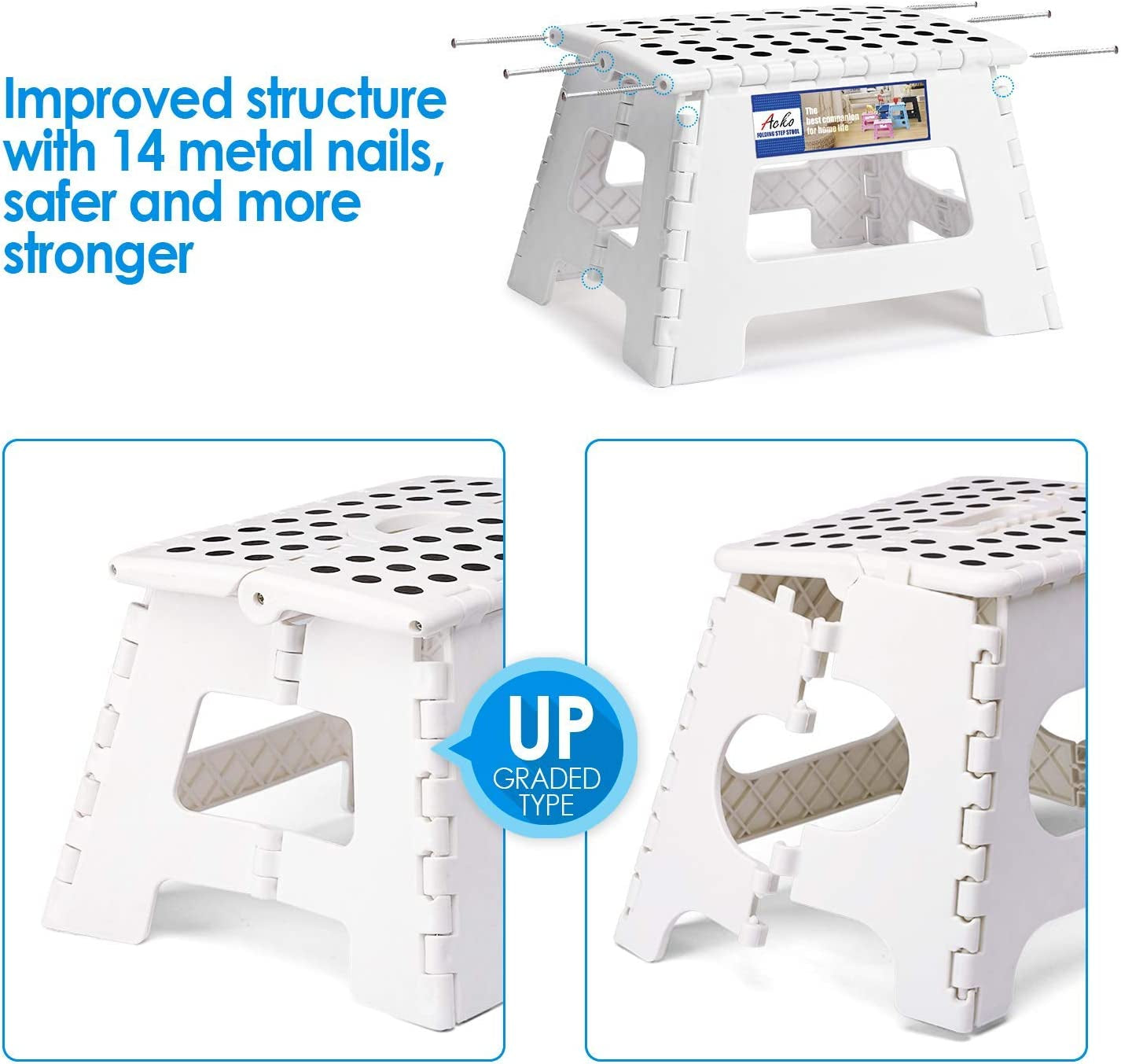 9 Inch Folding Step Stool(With 14Pcs Steel Nail Reinforced),Folding Stool for Adults & Kids Plastic Stool Heavy Duty Foldable Stool More Safety Non-Slip Stool for Kitchen/Bathroom/Bedroom