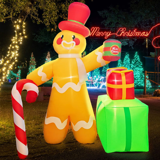 8FT Christmas Inflatable Decoration Gingerbread Man with Candy Cane,Led Lights Holiday Blow up Yard Decoration,For Holiday Party ,Indoor, Outdoor, Garden, Yard Lawn，Winter Decor