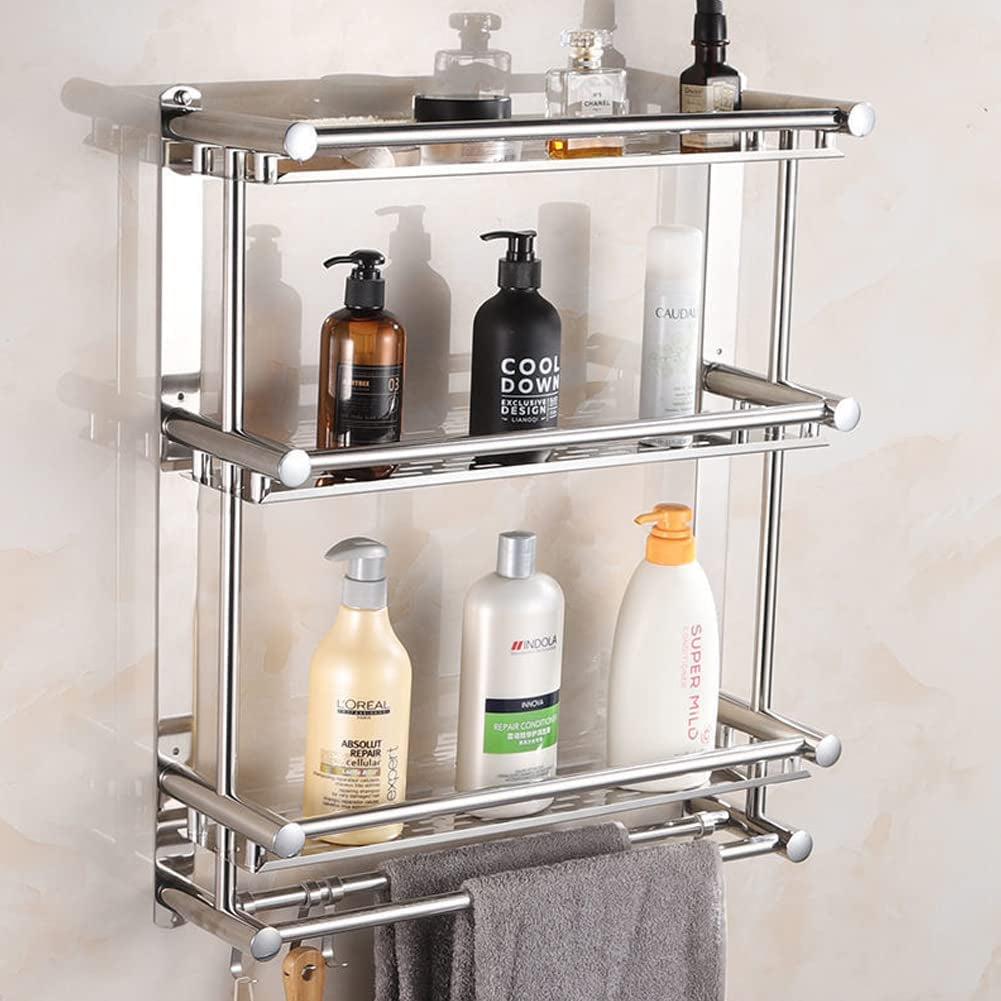 Bathroom Towel Rack 60CM Stainless Steel Metal Towel Bar Storage Shelf Bathroom Storage Shelf Holder Bath Rack Multi Towel Bar Wall Hooks Towel Rails Stand Bathroom Hotel Kitchen Waterproof Rustproof