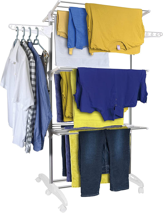 Clothes Airer Drying Rack Extra Large 3 Tier Clothes Drying Rail Stainless Steel Folds Flat for Easy Storage