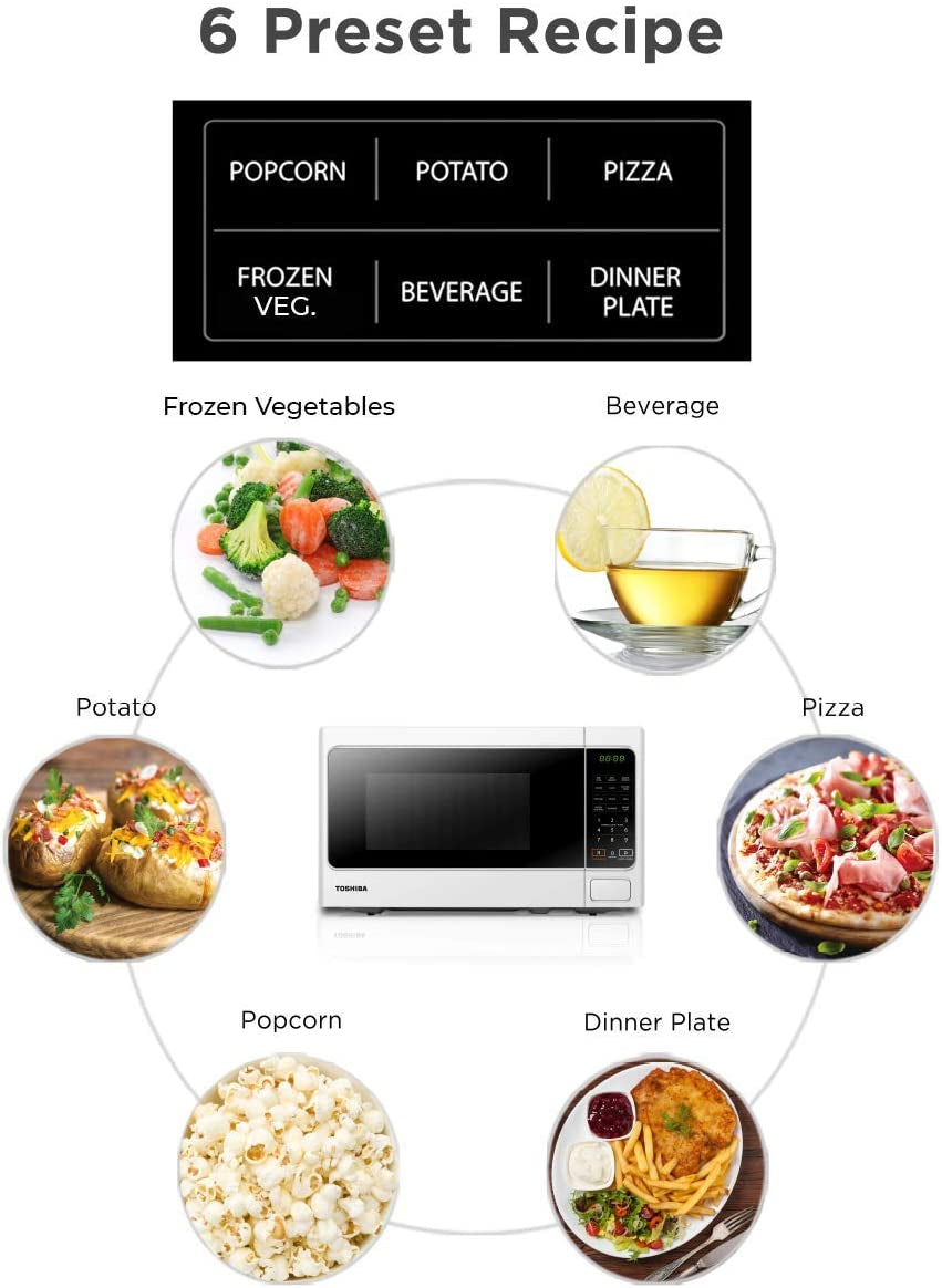 800W 20L Microwave Oven with 6 Preset Recipes, 11 Power Levels, Procedural Memory, Auto Defrost, and Digital Display - White - MM-EM20P(WH)