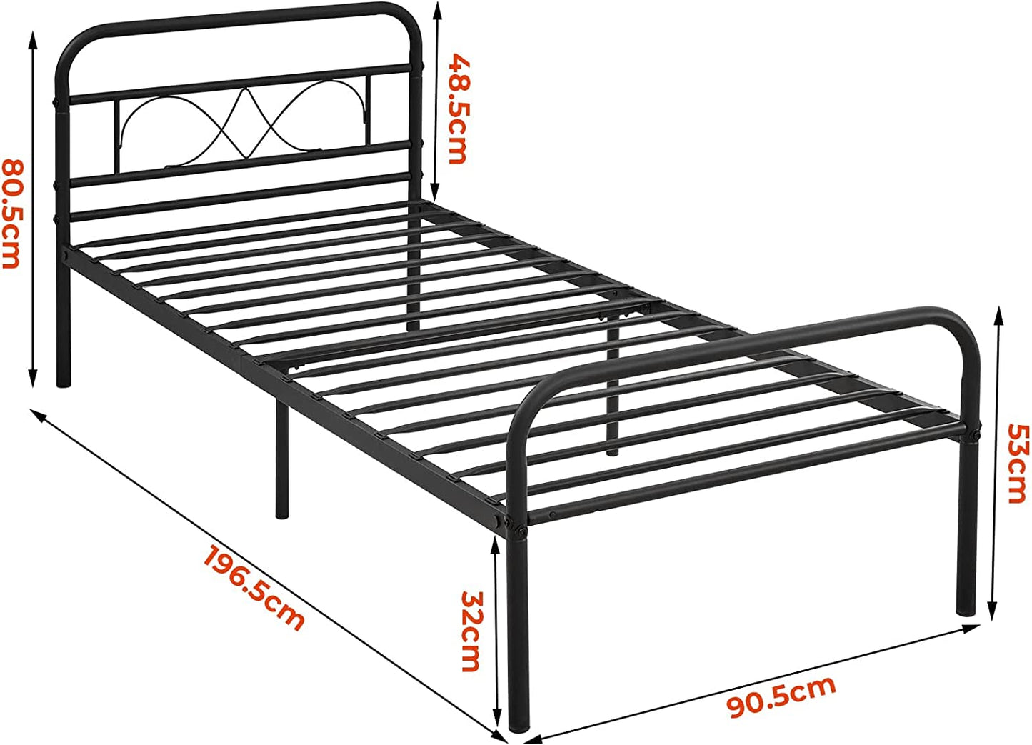 Single Bed Frame Headboard 3Ft Single Metal Bed Frame Solid Bedstead Base for Children Kids Adults Black Fits for 90 * 190 Cm Mattress Black