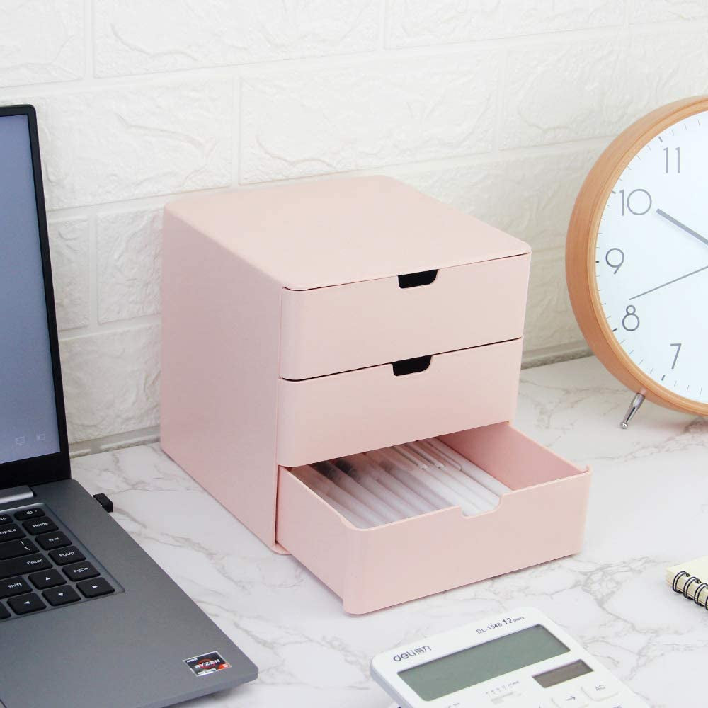 3-Drawer Vanity Organizer, Compact Storage Organization Drawers Small Size Pink