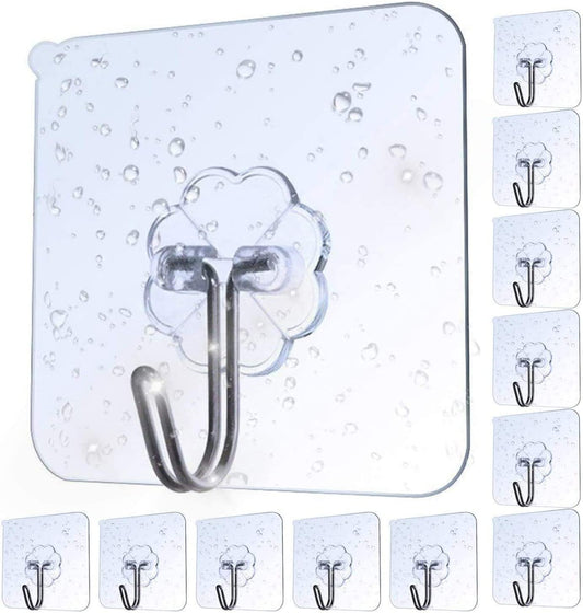 Adhesive Hooks Heavy Duty Wall Hooks 8Kg (Max) Self Adhesive Hook 12Pcs