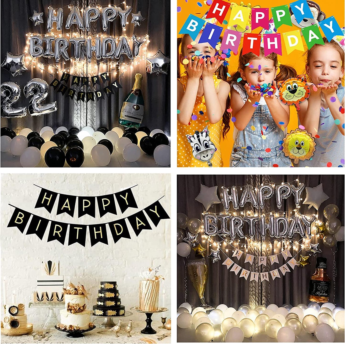 Happy Birthday Banner, Black Gold Party Decorations Happy Birthday Bunting Banners, 12 Inch Happy Birthday Balloons Perfect for Birthday Party Decorations