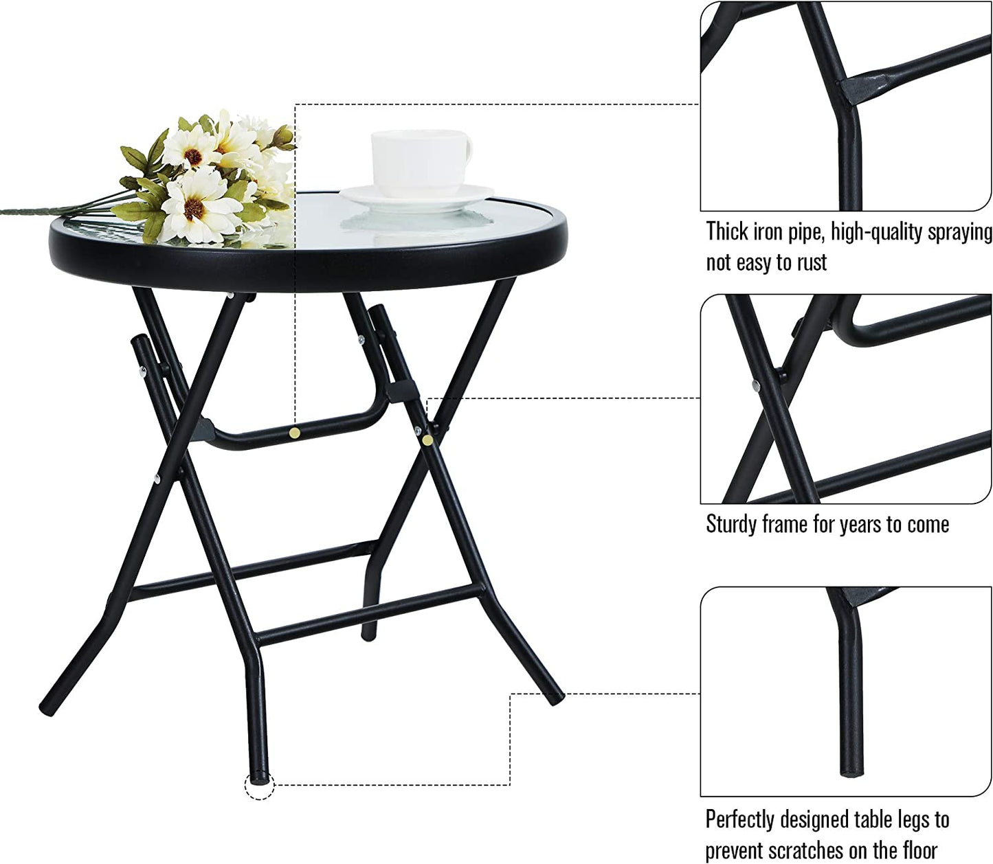 Folding Side Table, Foldable Coffee Table, Outdoor Garden Table, Small round Patio Table - Transparent