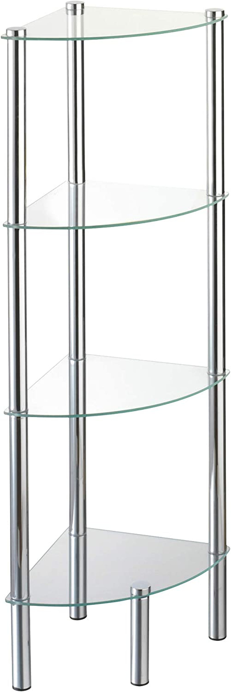 Solanio 282134 Standing Corner Shelf Rack Chrome-Plated 4 Glass Shelves 30X30X108 Cm