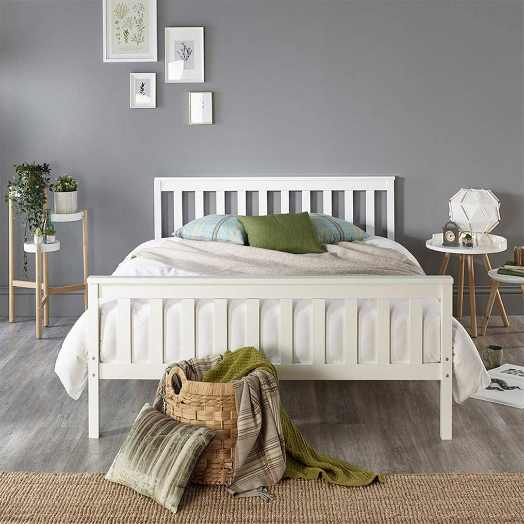 Atlantic Solid Wood Shaker Bed Bed Frame, White with White Wood Highlights, Double (135 X 190 Cm)