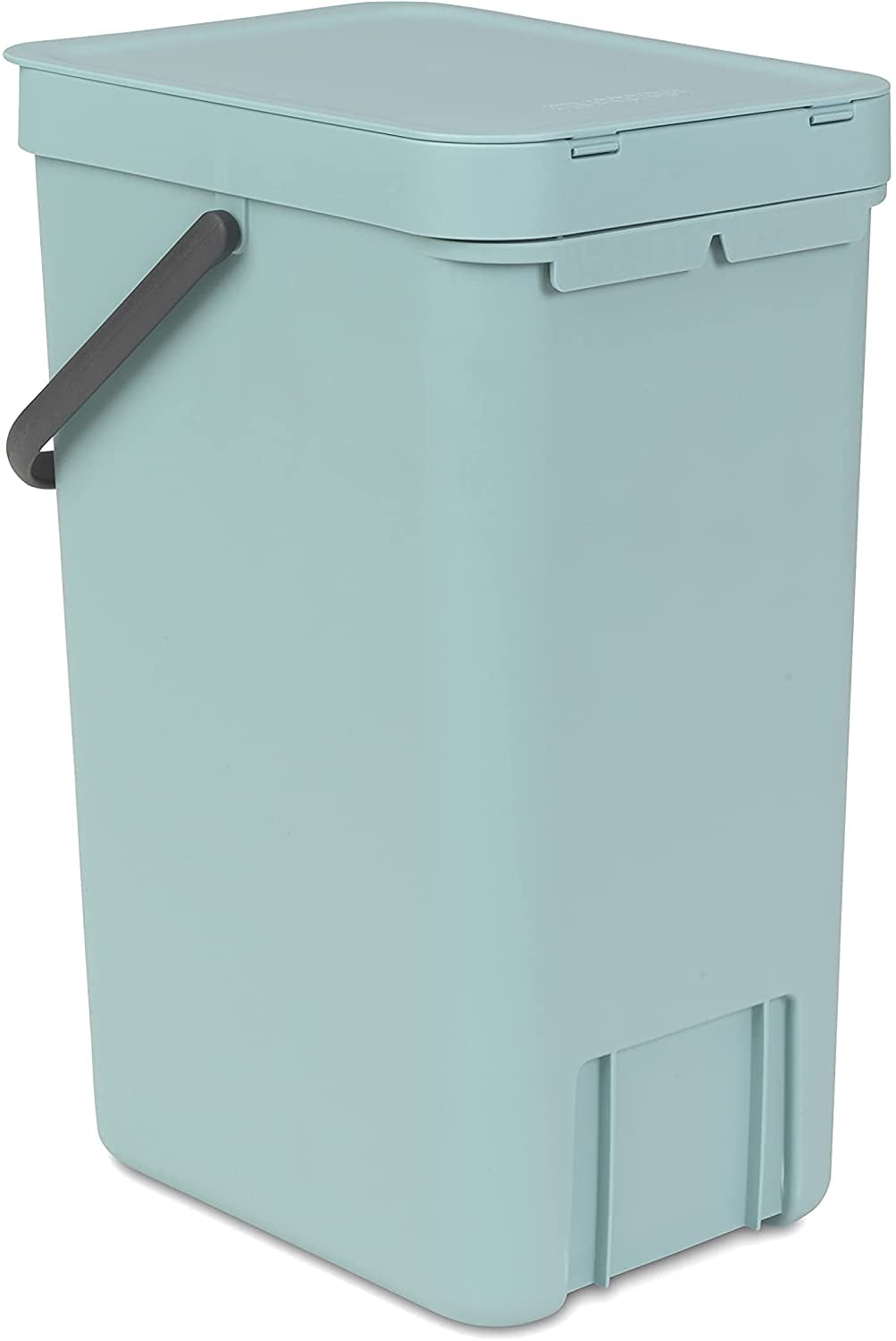 Sort & Go Kitchen Recycling Bin (16L / Mint) Stackable Waste Organiser with Handle & Removable Lid, Easy Clean, Fixtures Included for Wall/Cupboard Mounting