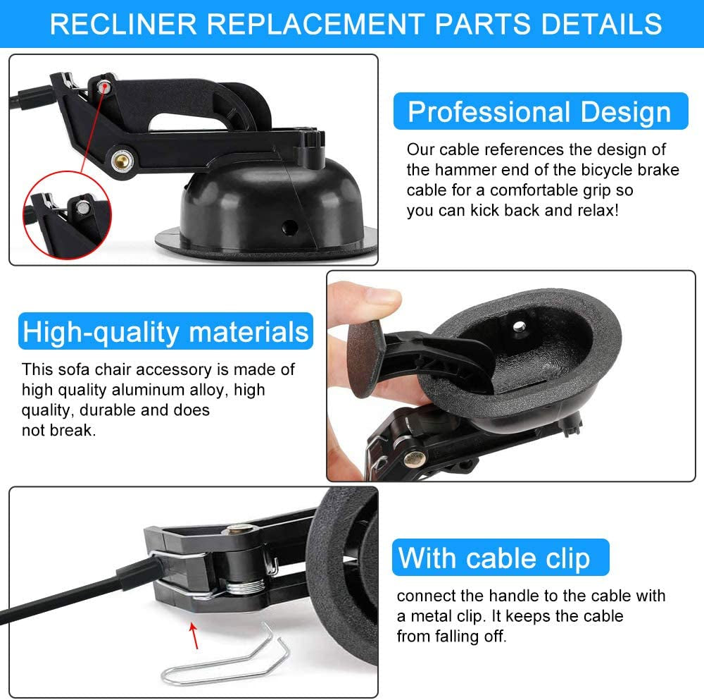 2 Pcs Recliner Replacement Parts Black Oval Recliner Pull Handle Sofa Chair Recliner Release Cable Replacement Universal Release Lever Handle with Cable Fits Ashley, Most Recliner Sofa Brand