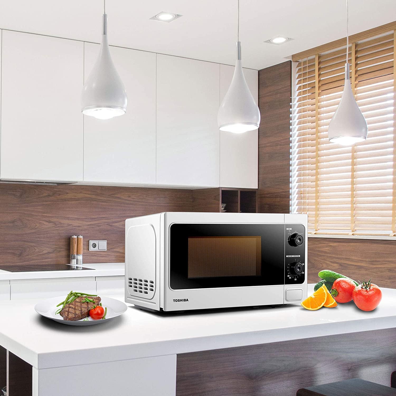 800W 20L Microwave Oven with Function Defrost and 5 Power Levels, Stylish Design – White - MM-MM20P(WH)