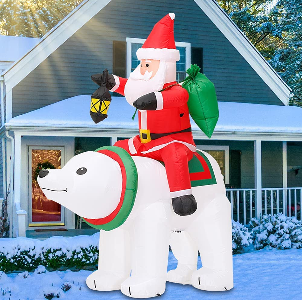 6 FT Christmas Inflatable Decoration Santa Riding Bear with Gift Bag,Led Lights Holiday Blow up Yard Decoration,For Holiday Xmas Party,Indoor,Outdoor,Garden,Yard Lawn Winter Decor