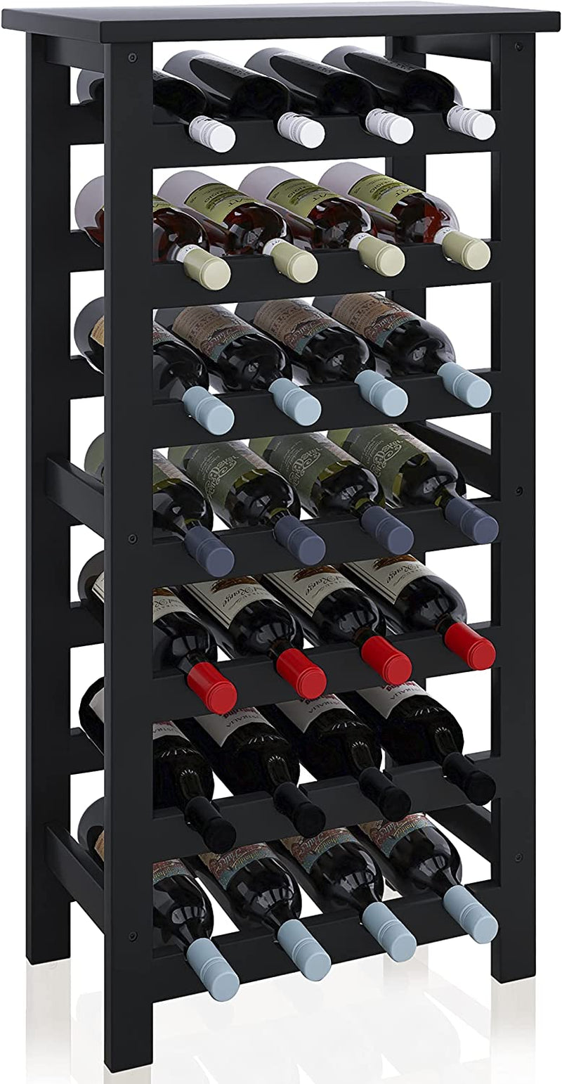 Bamboo Wine Rack, 28 Bottles Display Holder with Table Top, 7-Tier Free Standing Storage Shelves for Kitchen, Pantry, Cellar, Bar (Black)