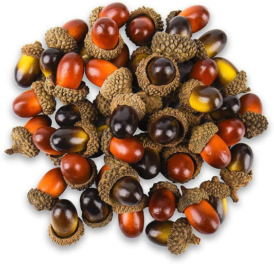 100 Pcs Artificial Acorns with Natural Acorn Cap, 2 Color Small Fake Acorns for Craft, Wedding, Festival Party and Home Decoration