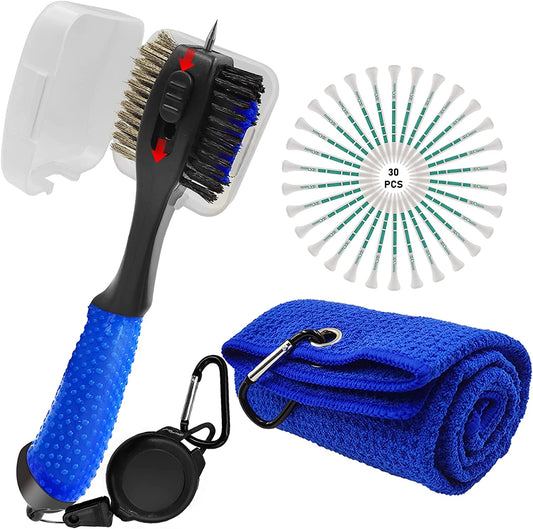 Golf Club Cleaner Brush with Golf Accessories Gifts 30Pcs Golf Tees,Golf Towel for Golf Bags with Clip,Golf Club Brush Cleaning Kit Golf Club Groove Cleaner,Golf Ball Cleaner Golf Cleaning Set