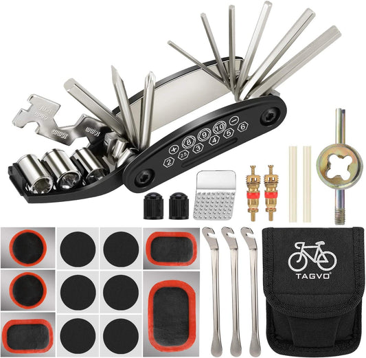 Bike Tool Kit,16 in 1 Bike Multifunction Tool with Patch Kit & Tire Levers, Bicycle Fix Tool Kit, Bike Puncture Repair Kit,Bike Cycling Repair Tools Bundle, Cycle Maintenance Kits Set with Pouch