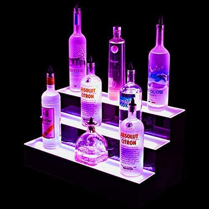 Bar Accessories for Home Pub: Three Tier LED RGB Bottle Display Stand for Displaying Spirits, Liquor, Beer, Wine, Cider and More