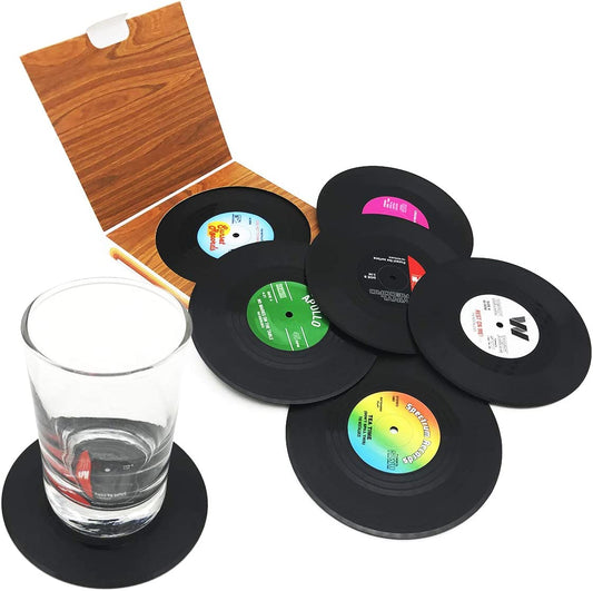 6 PCS Retro CD Record Vinyl Coasters Cup Mat for Coffee Drink Tableware Non-Slip Coasters