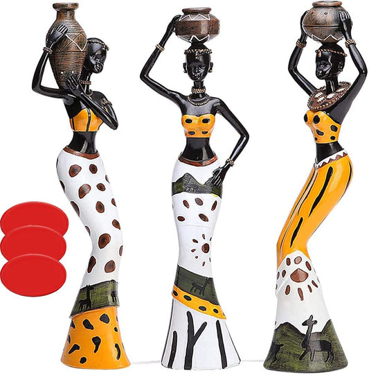 3 Pack African Sculpture with Adhesive Tape, Women Figurine Statue Home Decoration Ornaments Home Decor Ornaments for Living Room, Home Gifts for Mum, Friends