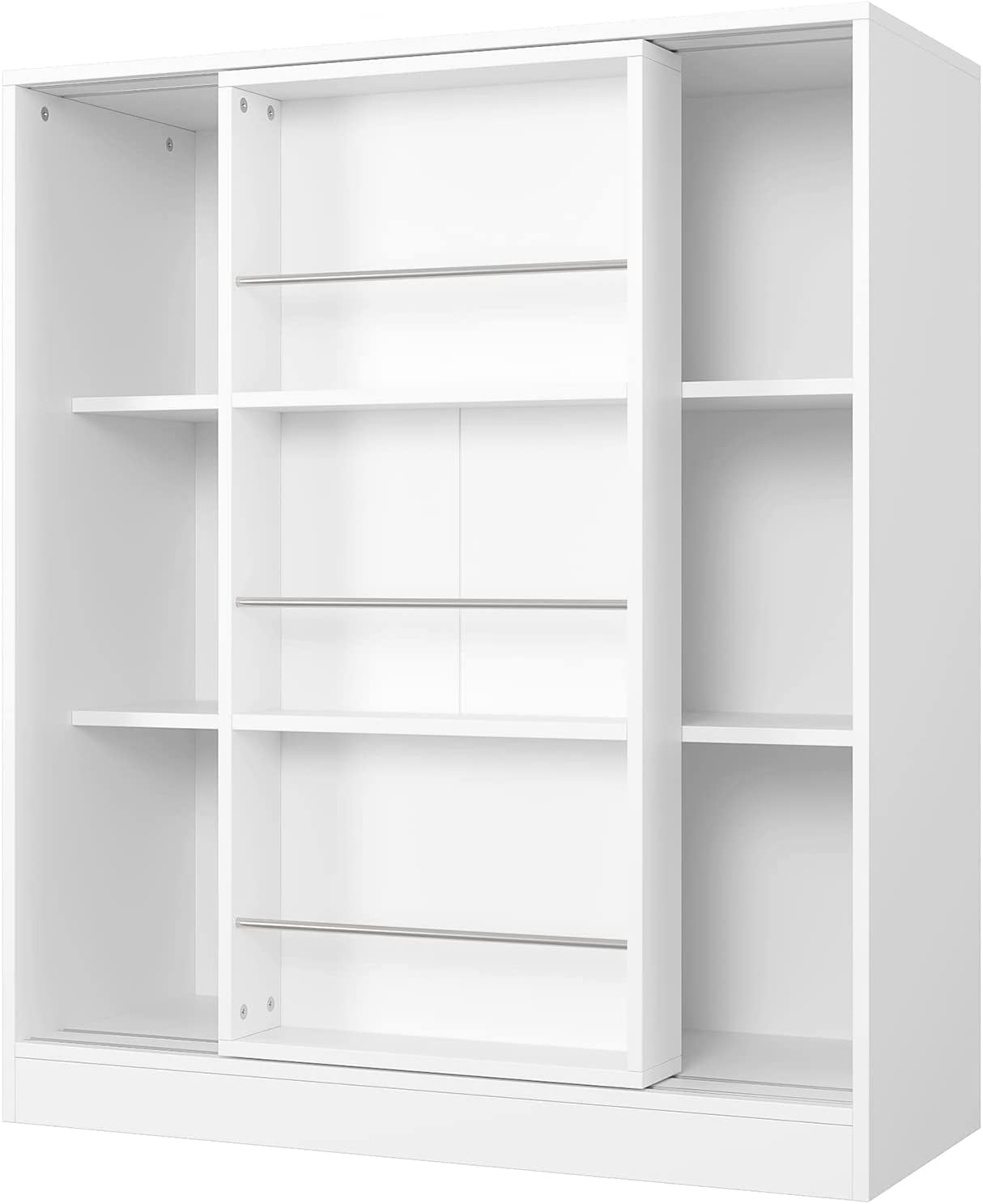 Children'S Bookcase Kid'S Shelves Toy Storage Organiser with Sliding Door Display Stand White Wooden 90X37X105Cm