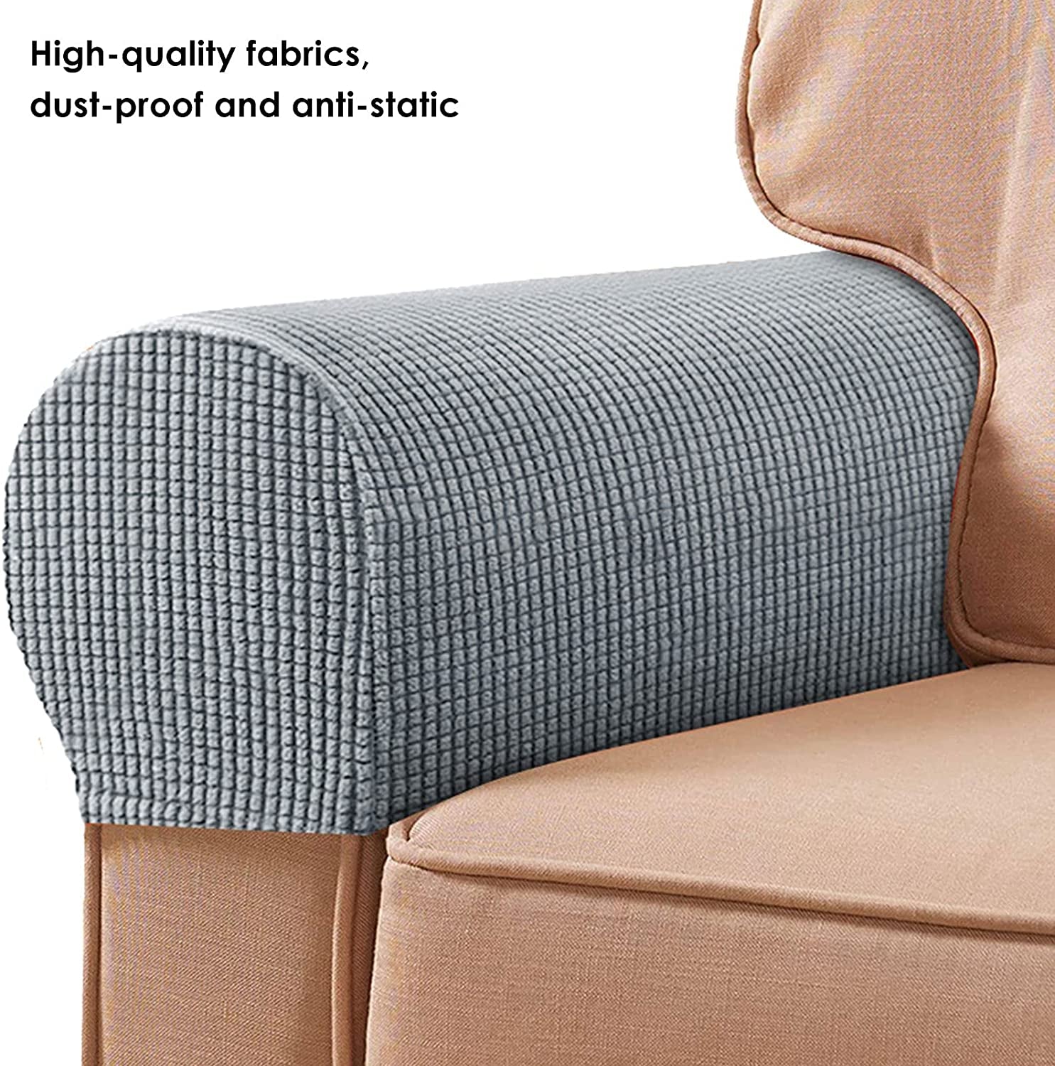 Arm Rest Covers Sofa Set of 2 Stretch Armrest Chair Covers Waterproof Armchair Couch Anti-Slip Furniture Protector Slipcovers for Armchairs Sofa Couches Recliner (Light Grey)