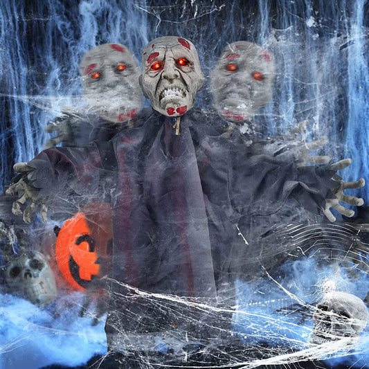 Halloween Decorations Outdoor Zombie Groundbreaker Garden, Halloween Decor Animatronics Scary Statue Ornaments with Glowing Red Eyes, Sound, Animated Zombie Props for Graveyard, Lawn