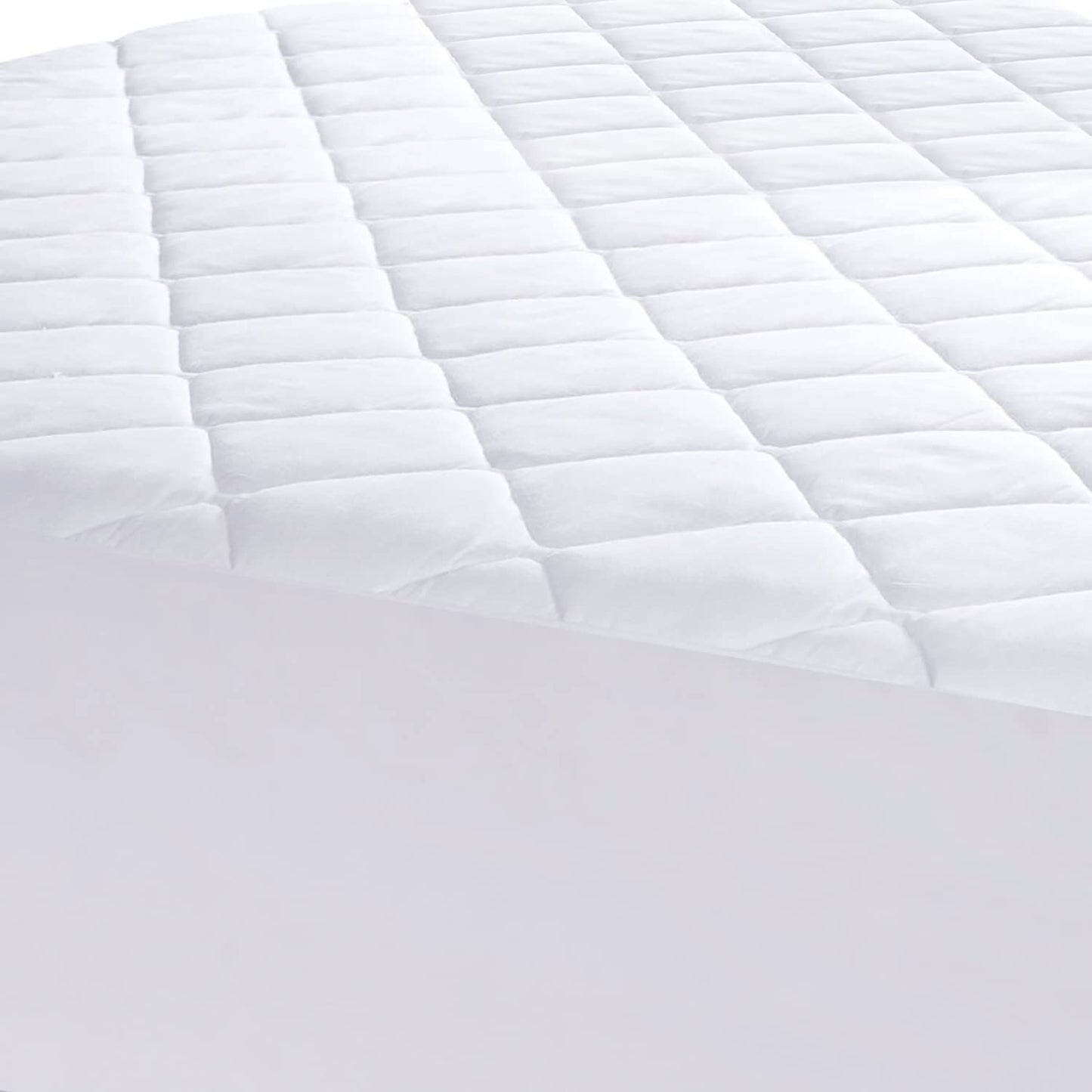 Quilted Fitted Mattress Pad - Mattress Cover - Mattress Topper - Mattress Protector Stretches up to 38 CM Deep - Not Waterproof - (Double, 135X190 Cm, White)