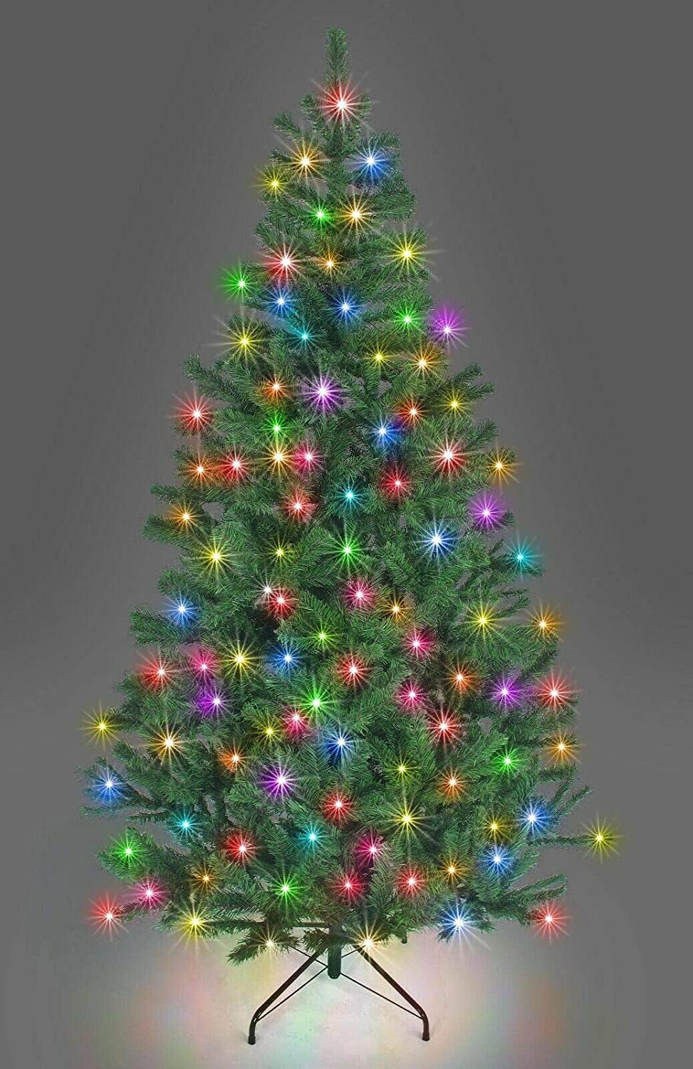 4Ft-12Ft Pre-Lit Artificial Christmas Tree Alaskan Pine Tips Xmas Home Decorations Metal Stand Warm White Leds, Green W/Multicolour, 5Ft/150Cm