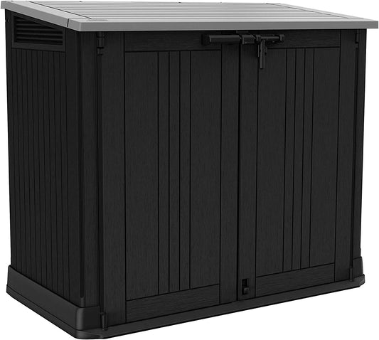 249319 Store It Out Nova Outdoor Garden Storage Shed, 32 X 71.5 X 113.5 Cm, Dark Grey with Light Grey Lid