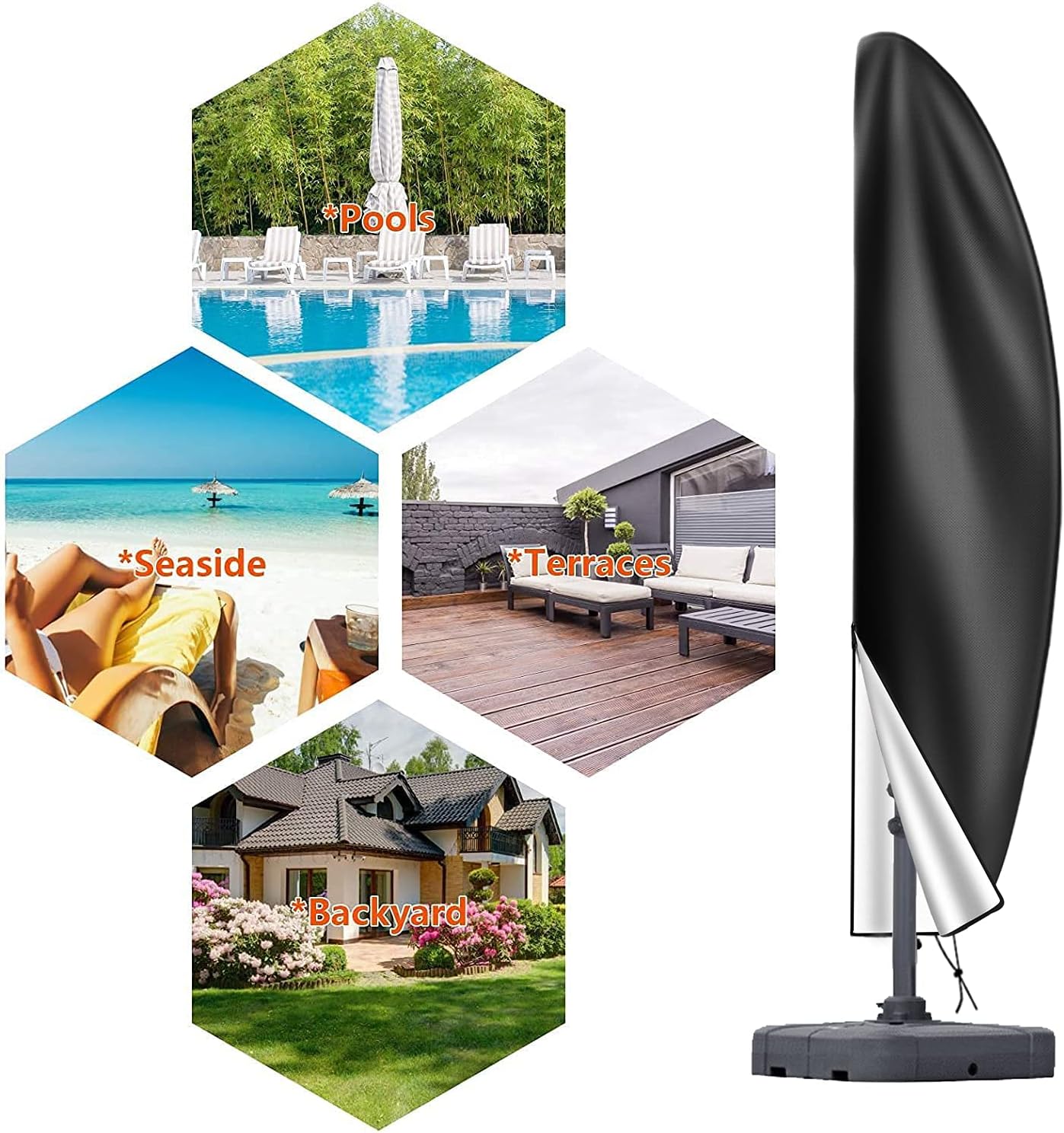 Cantilever Parasol Cover Waterproof, Fit for 2.5M 2.7M 3M 4M Patio Large Overhanging Outdoor Parasol,600D Oxford UV Resistant Windproof Garden Umbrella Cover with Zip